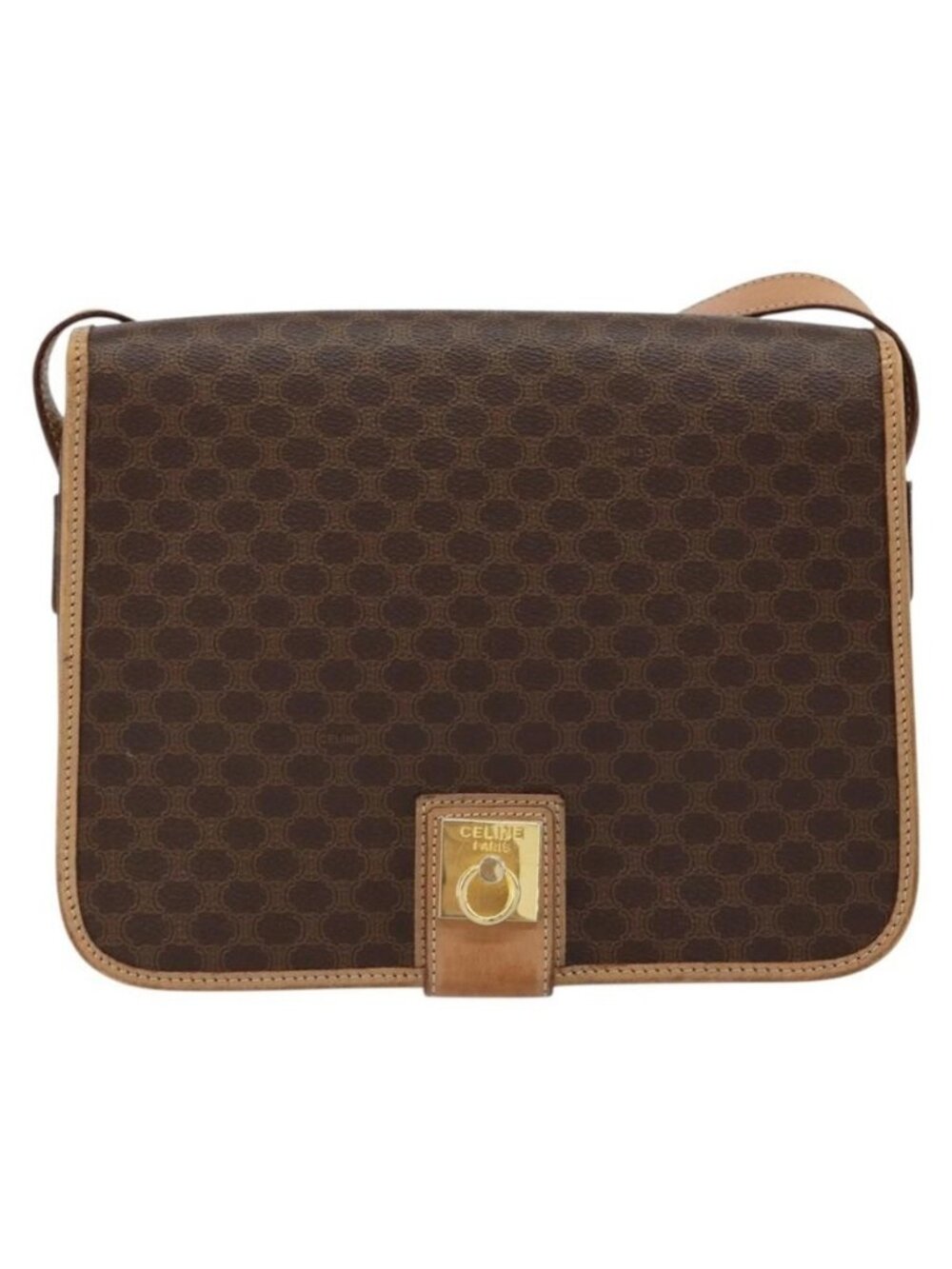 Authentic CELINE Macadam Canvas Shoulder Bag PVC Brown Gold - Picture 5 of 16